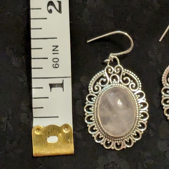 Antique Style Earrings 925 Sterling Silver Pink Rose Quartz Filigree Earrings - Picture 8 of 8